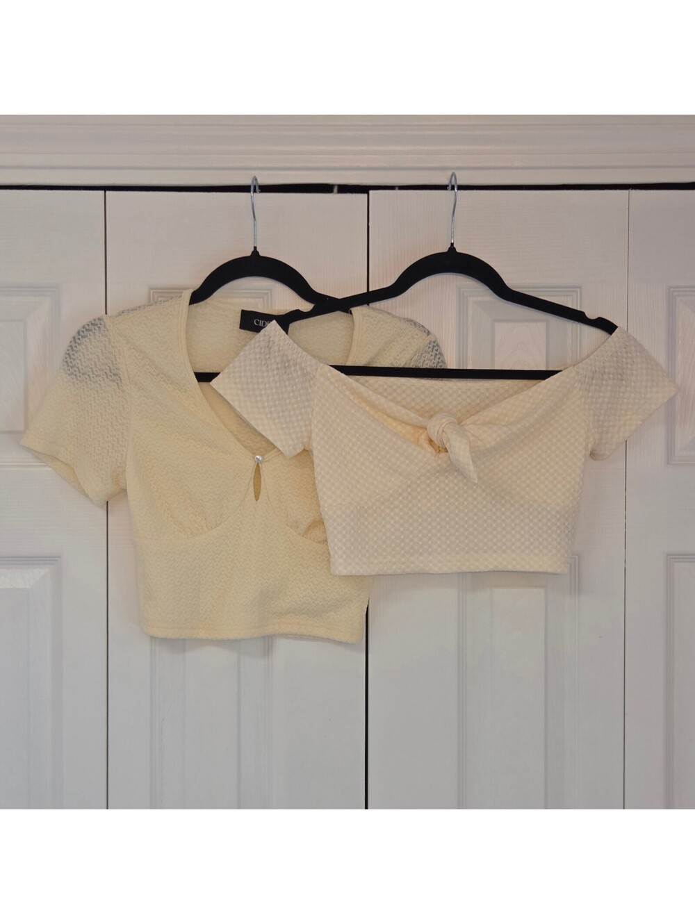 Cream White Cottagecore Prairie Textured Crop Top Bundle